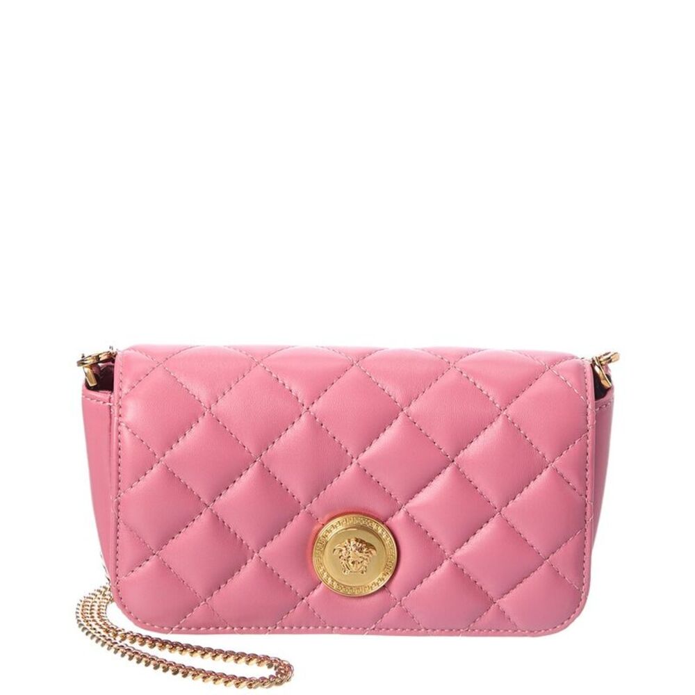 Versace Iconic Leather Wallet On Chain, Pink